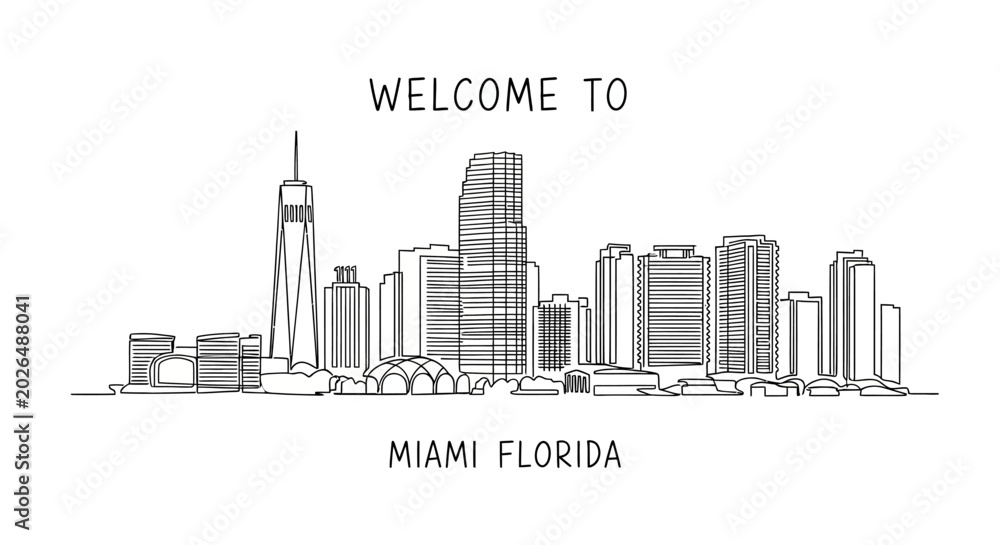 Obraz premium Miami Florida Skyline Hand Drawn Illustration