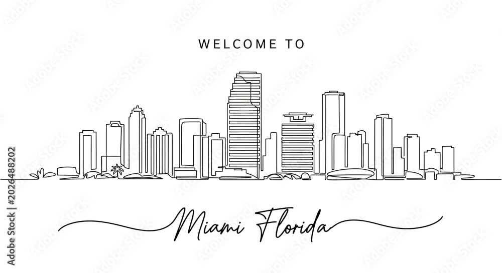 Fototapeta premium Miami Florida Skyline Line Art Illustration