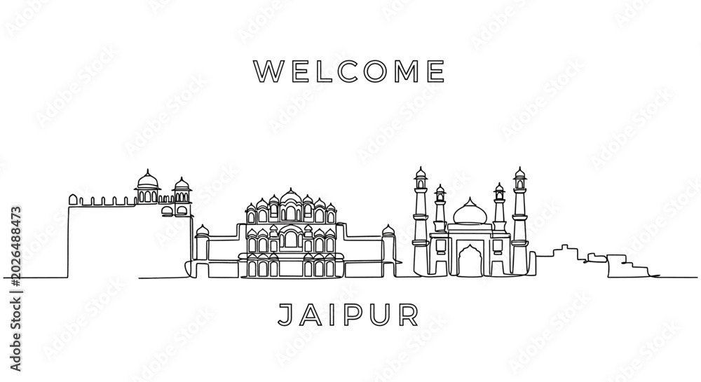 Obraz premium Welcome Jaipur India, Elegant Line Art Skyline