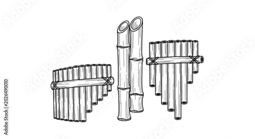 Obraz na płótnie Traditional Bamboo Pan Flute Wind Instrument