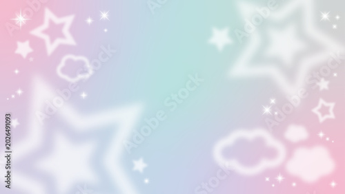 星とふわふわの雲が光るパステルカラーのきらきら背景イラスト（ベクター）