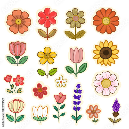 set of flowers vector with svg format, retro colour