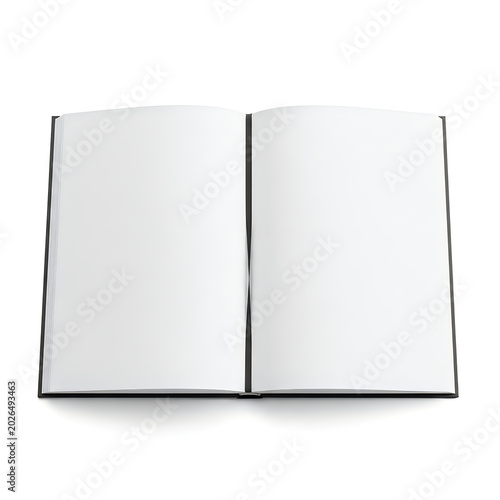 Open book with blank pages on a white background