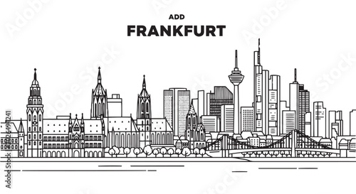 Fotografie Frankfurt Skyline Art in Black and White Silhouette