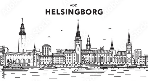 Fotografia Helsingborg Cityscape Vector Illustration with Boats and Water