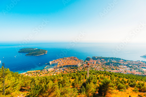Fotografie Dubrovnik old town and Lokrum island from Mount Srd observation point, Dalmatia, Croatia