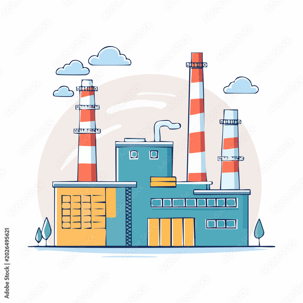 Fototapeta premium Illustration of a Factory with Smokestacks