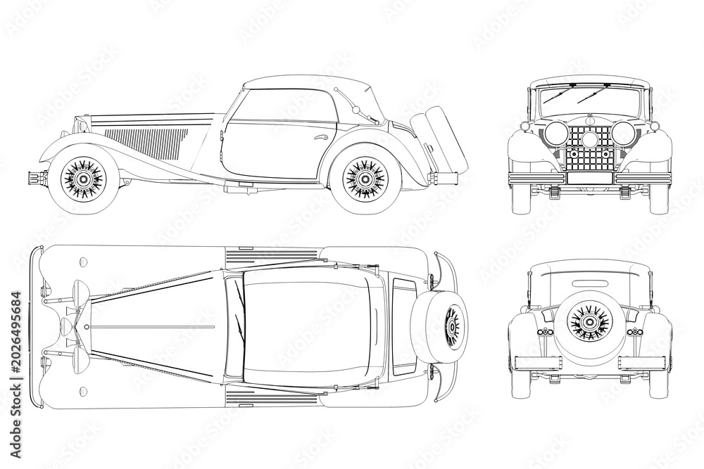 Fototapeta premium car outline drawing, sketch, contour image