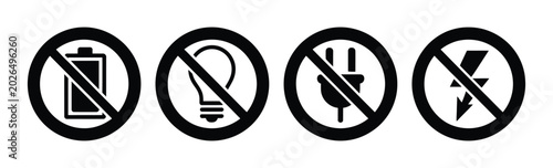 Obraz na płótnie Power hazard vector icon collection with electricity warning, blackout alerts, and safety restriction symbols