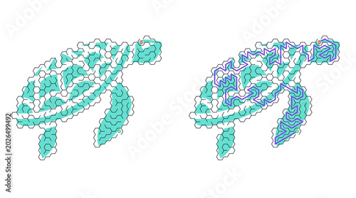 Photos Two stylized turtles swim side by side