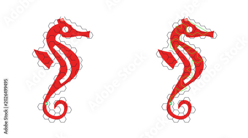 Quadro su tela Two red seahorses stand side by side