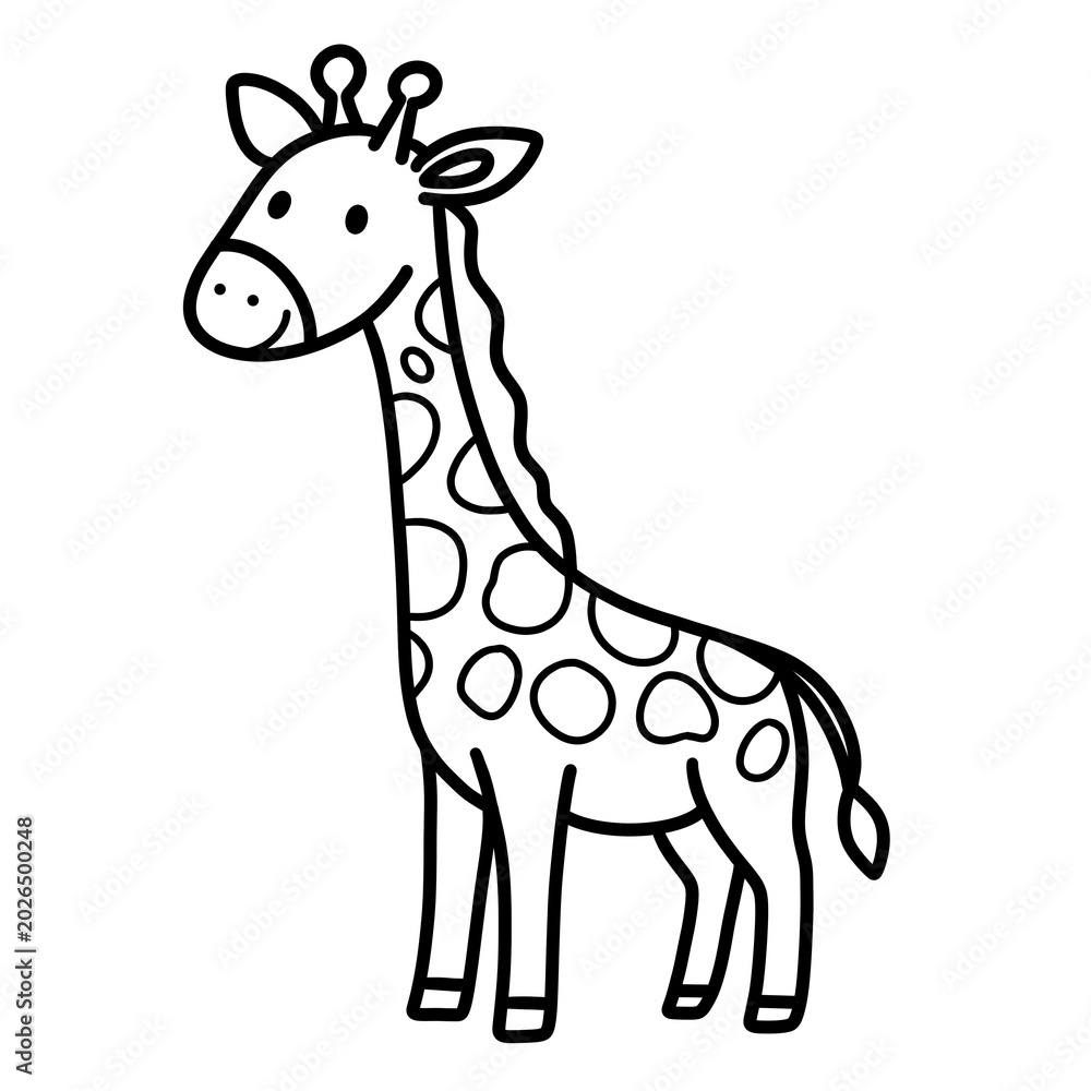 Fototapeta premium Cute Cartoon Giraffe Line Art For Coloring Book