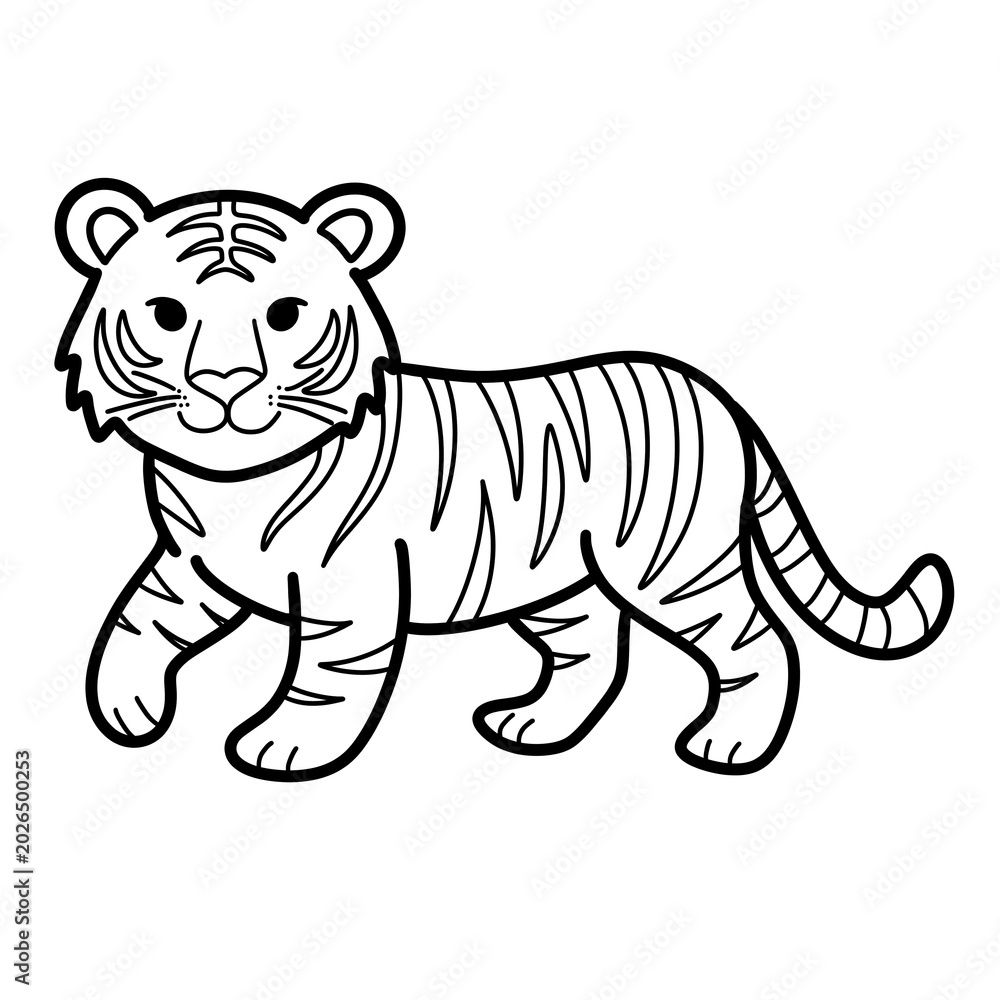 Fototapeta premium Cute Cartoon Tiger Cub Line Art For Coloring Book