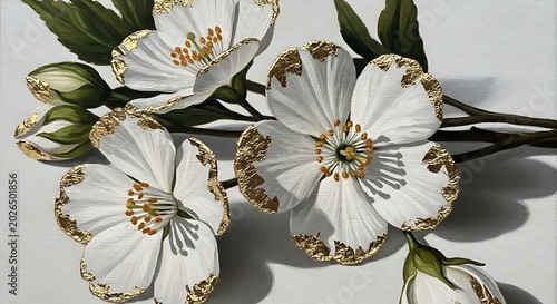 Elegant White Flowers with Gold Edged Petal Arranged on Light Textured Surface