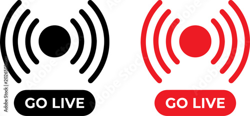 Obraz na płótnie Go live streaming icons set with broadcast signal and recording button