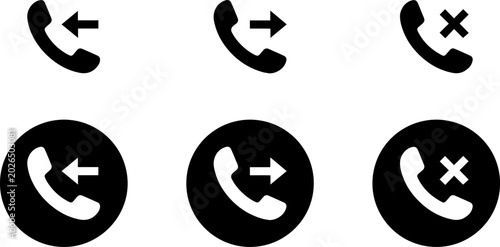 Slika na platnu Set of phone call icons with incoming, outgoing and missed call symbols