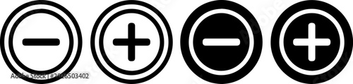 Canvastavla Set of plus and minus icons in circle buttons isolated on white background