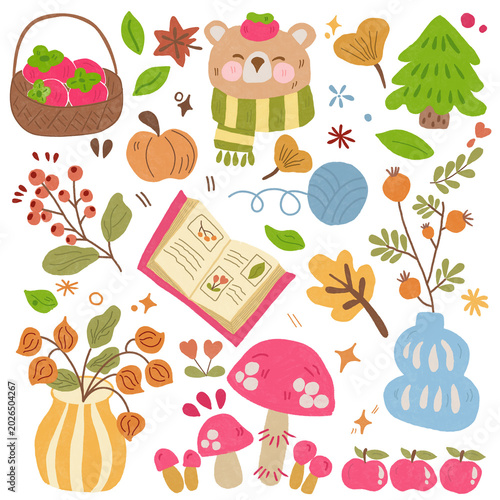 Autumn bliss collection with cozy forest doodles