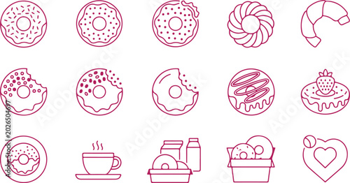 Obraz na płótnie Sweet Doughnuts and Pastries Collection: Delicious Treats for Every Occasion, Simple Line Art Icons