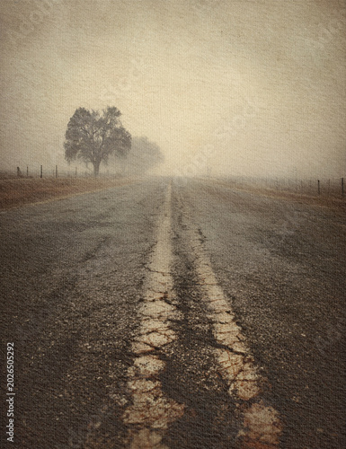 Road in the mist, Old photo style