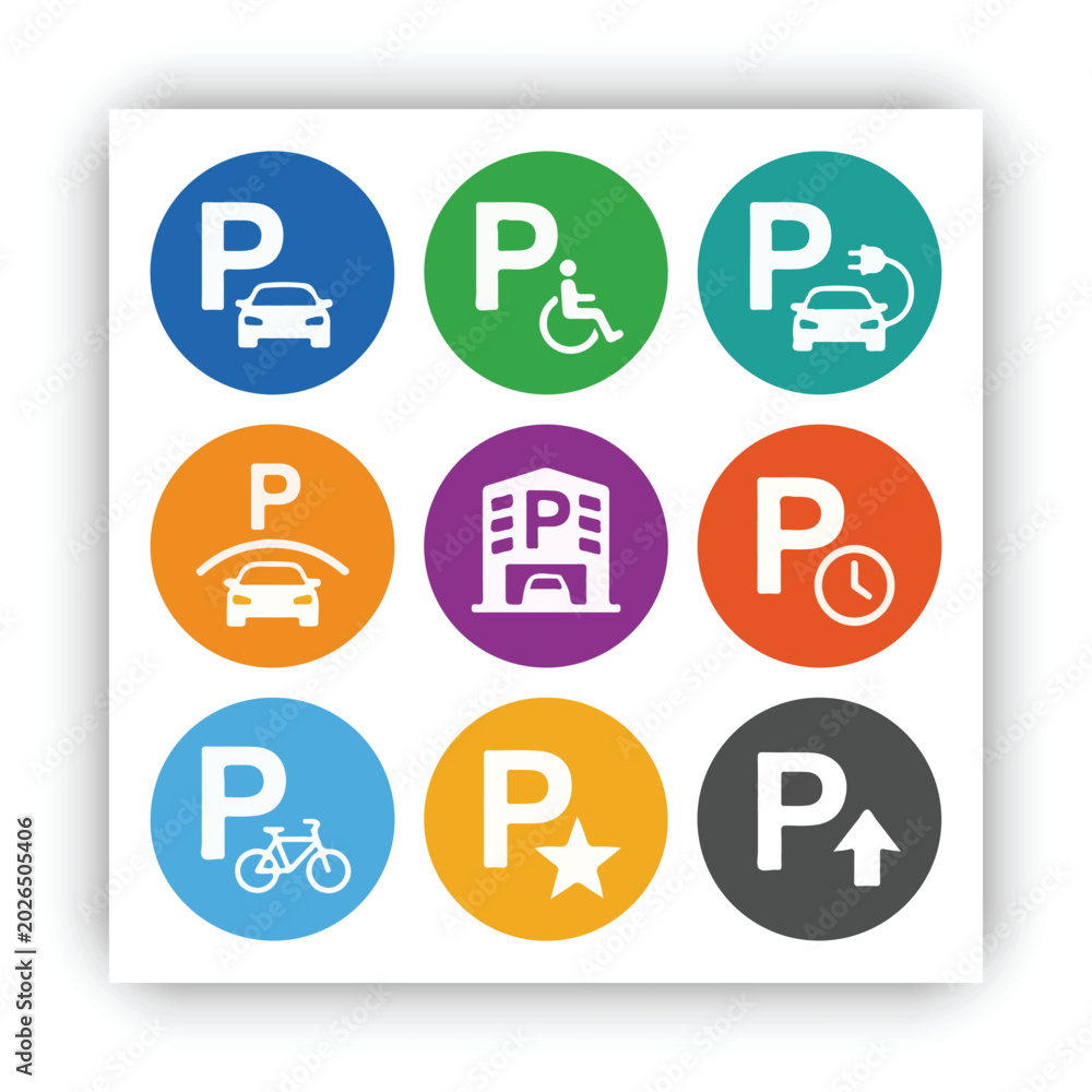 Fototapeta premium MocupParking Sign Icons Set Vector Collection