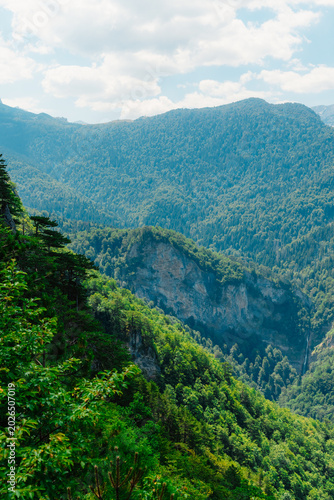 The ancient primeval forest of Perucica with the majestic Skakavac waterfall, one of the last remaining rainforests in Europe, Sutjeska National Park.