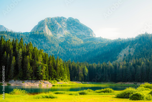 Black Lake (Crno Jezero) with the majestic Medjed peak in the background, Durmitor National Park, Montenegro.