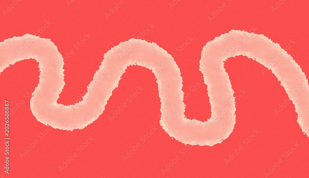 Fototapeta premium White hand-drawn squiggly line on bright red background minimalist abstract design