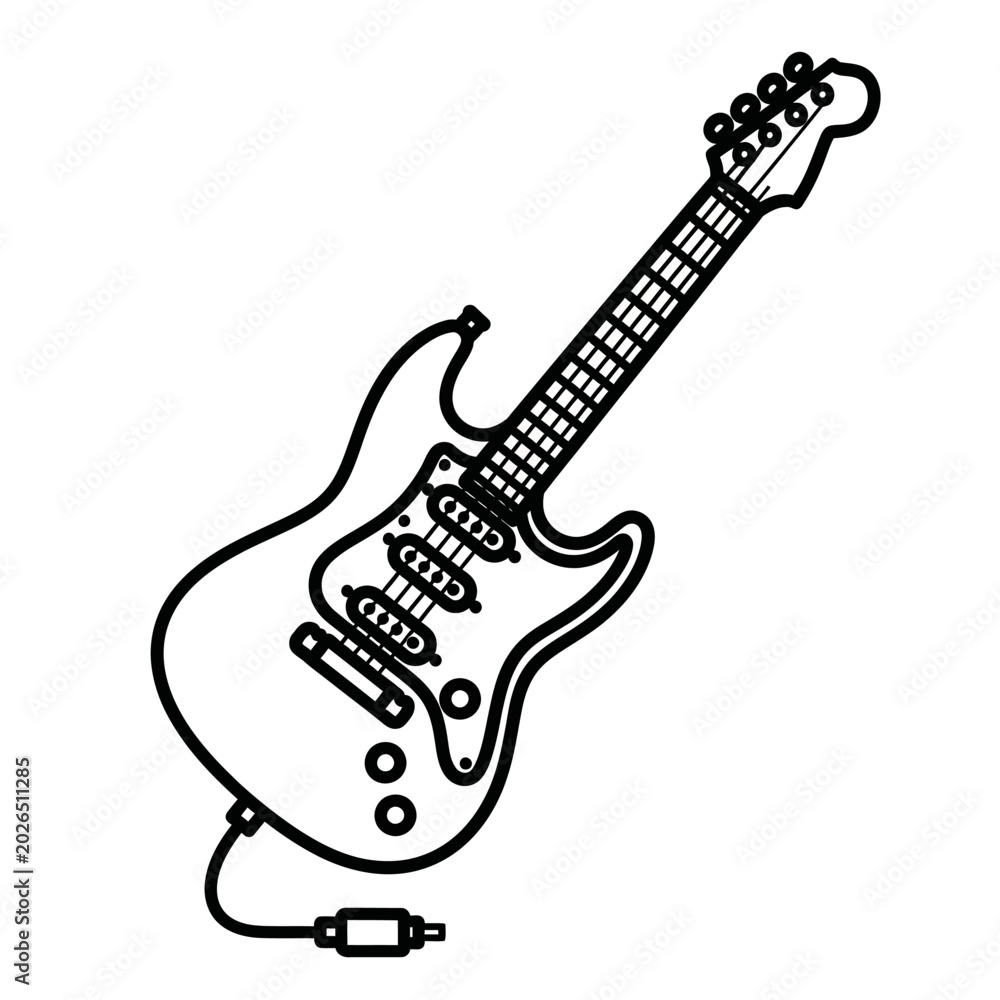 Fototapeta premium Electric guitar illustration: black outline on white background