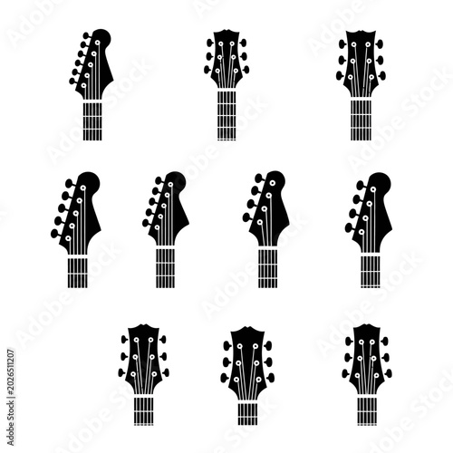 Electric guitar headstock silhouettes on white