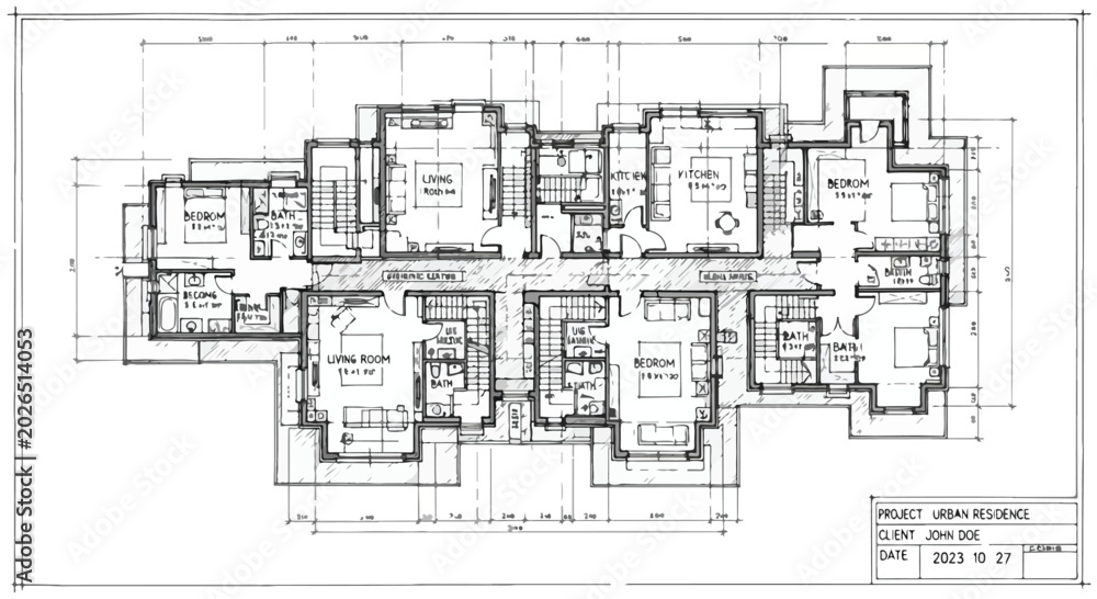 Fototapeta premium Urban Residence Architectural House Floor Plan Vector Illustration