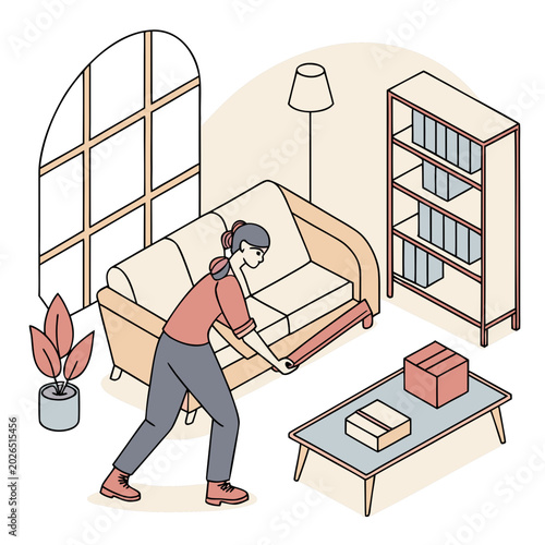 Bild auf Leinwand Person moving furniture in a living room for redecoration or home improvement wi