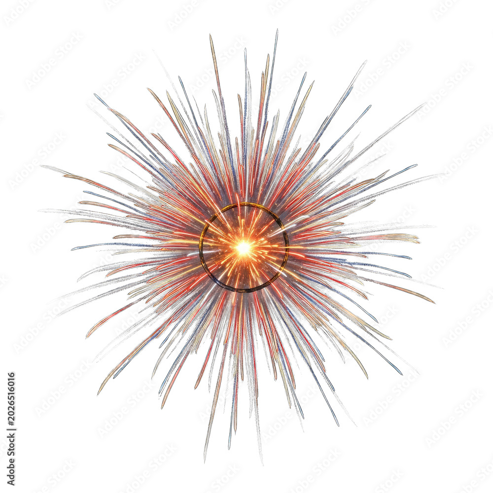 Fototapeta premium Vivid multicolor firework burst isolated on transparent background