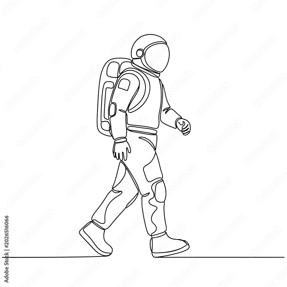 Fototapeta premium Minimalist Astronaut Walking - Line Art Illustration