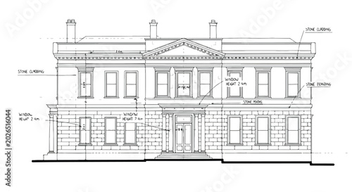 Classic House Facade Architectural Elevation Vector Illustration