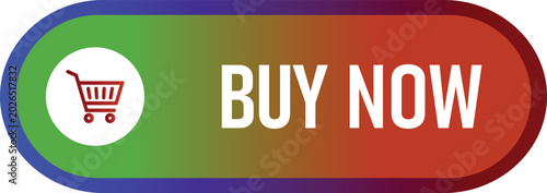Buy now shopping button with cart icon on colorful gradient background isolated on white background, Vector, illustration