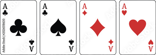 Konstfotografi Playing card symbols vector set, ace of spades hearts clubs and diamonds icons for casino branding and mobile gaming design