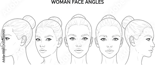 Woman face angles illustration showing profile and front views