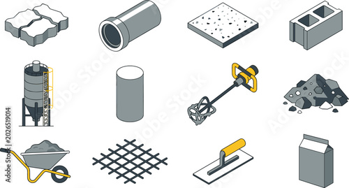 Cuadro en lienzo Construction Materials and Masonry Equipment Collection Vector Illustration Feat