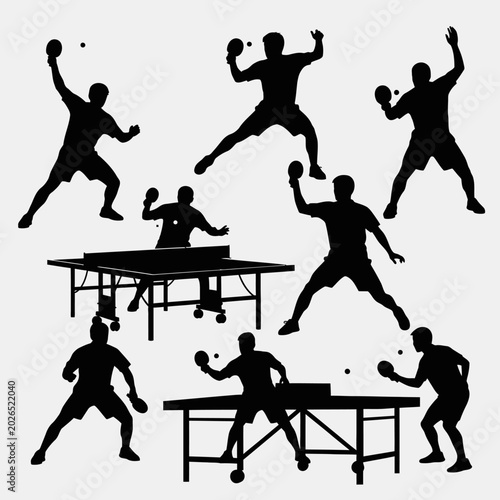 Ping Pong Players Silhouettes Vector Illustration