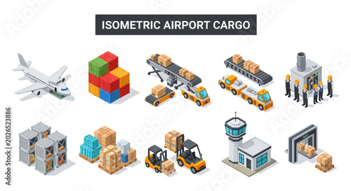 Isometric airport cargo transportation and logistics elements for your projects