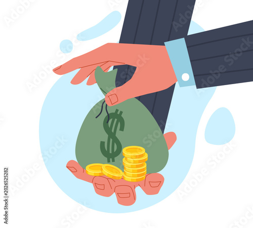Savings protection. Cash exchange, hands holding gold coins, payment for service or product, money banking transfer and currency management, secure capital, vector cartoon isolated concept