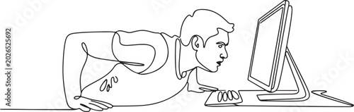 Konstfotografi Continuous one line drawing man do push up movements by holding edge of work table