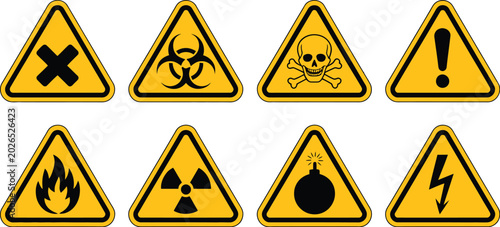Quadro su tela Danger, warning sign icon set vector, hazardous material symbols including skull poison and biohazard warning icons for safety signage