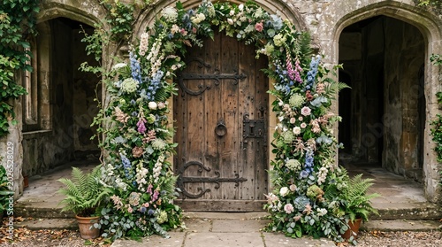 Floral Doorway Entrance to Stone Building Archway