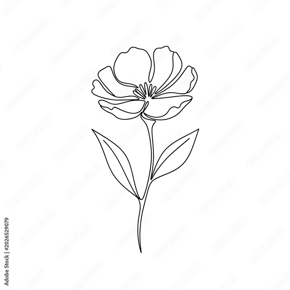 Obraz premium Minimalist Floral Line Art: Flower Outline on White