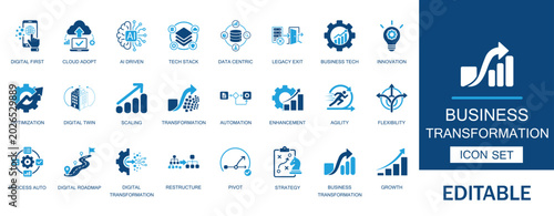 Foto Business transformation and digital evolution icon set