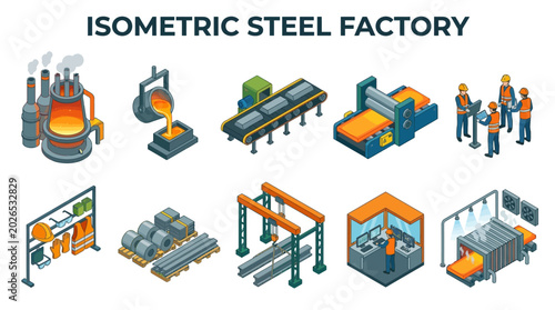 Konstfotografi Isometric Steel Factory Collection of Industrial Production and Manufacturing El