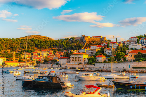 Photos Hvar town and Pakleni Islands viewed from the medieval Spanish Fortress, golden hour over the Adriatic sea, Croatia