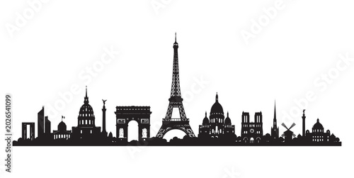 Fotografie Paris Skyline Silhouette Vector Illustration.